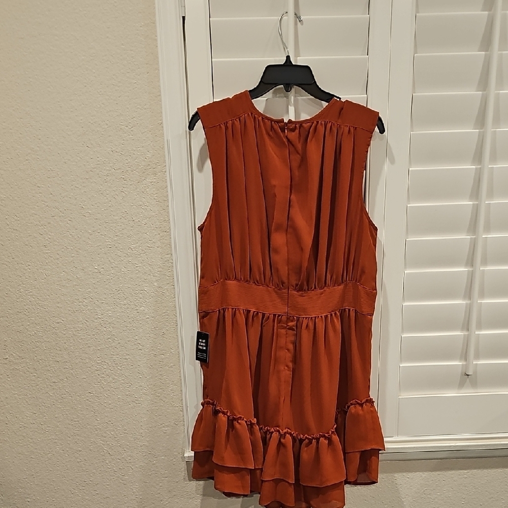 Express Rust Sleeveless Mini Dress with Ruffles - Picture 2 of 3
